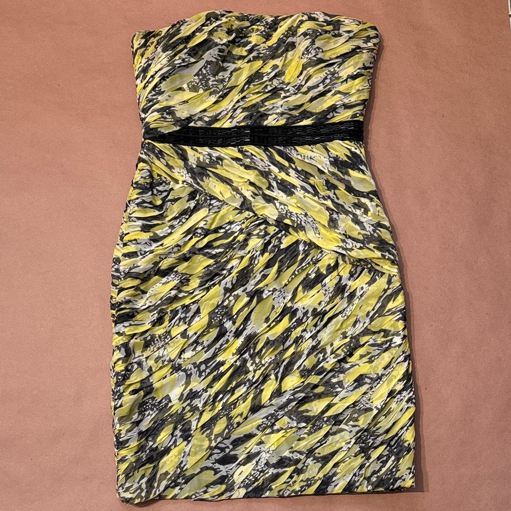 Monique Lhuillier Strapless Yellow and Black Dress